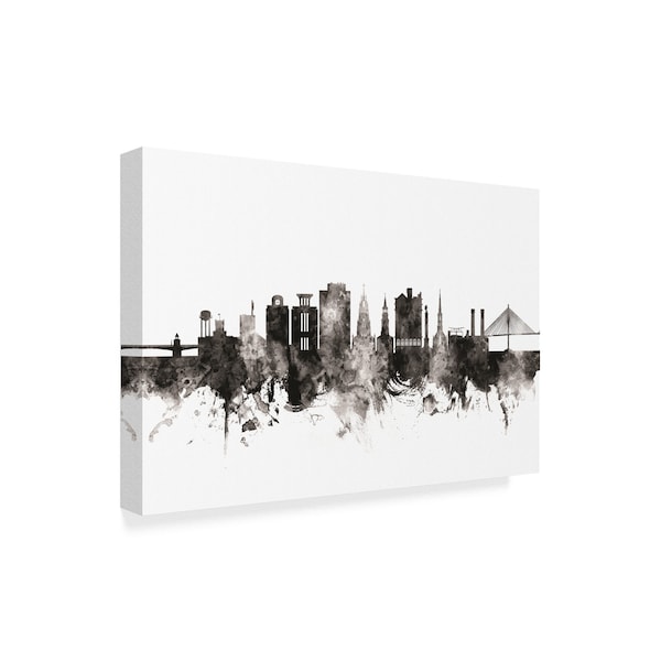 Michael Tompsett 'Charleston South Carolina Skyline Black White' Canvas Art,22x32